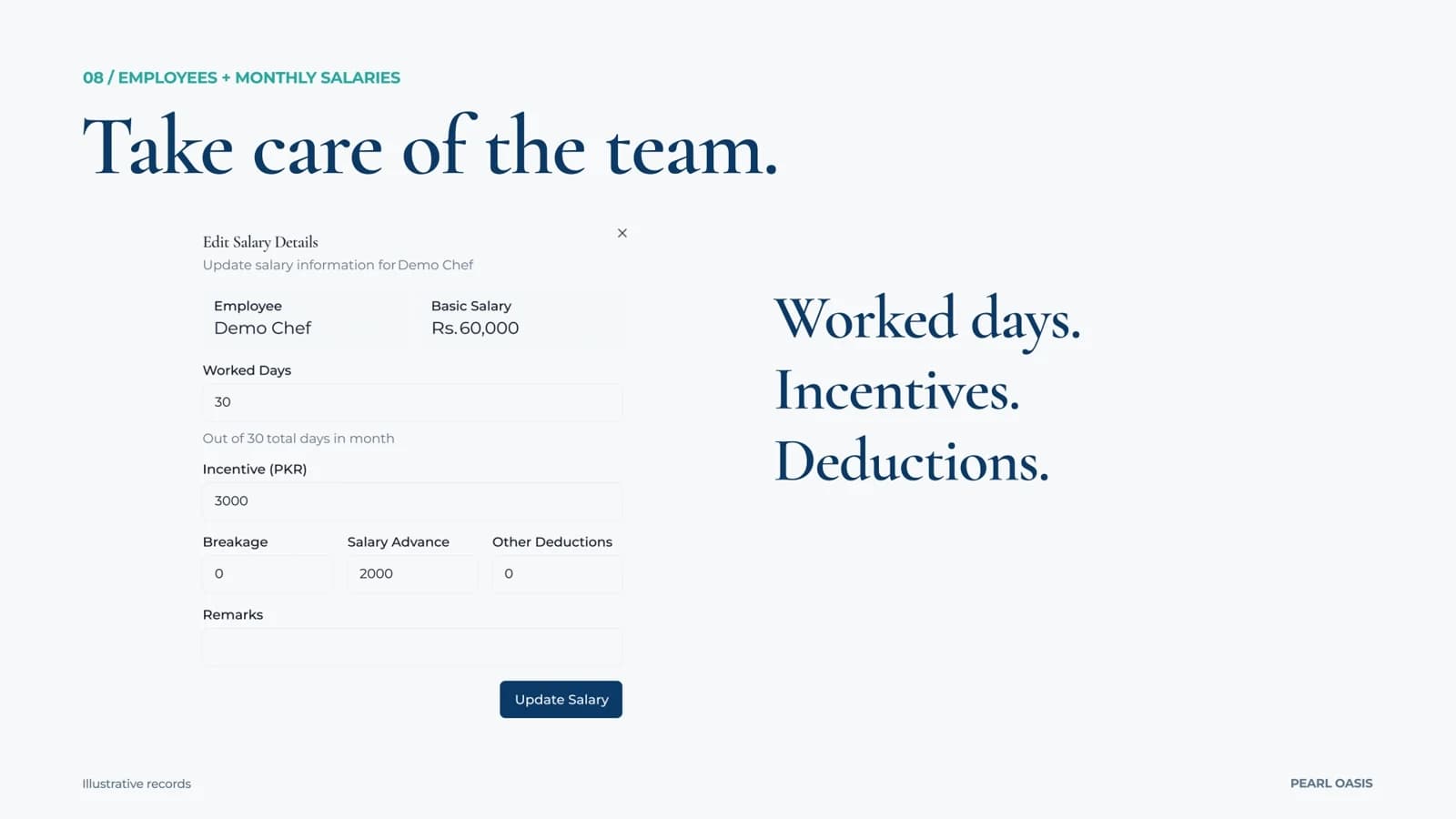 Pearl Oasis: Take care of the team